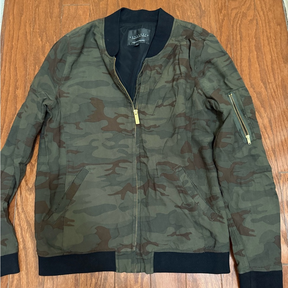Anthropologie Sanctuary Jacket Mens Small Green Camo Zip Up Short Bomber Moto